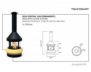 Дизайнерский камин Traforart Zeus Central With close system